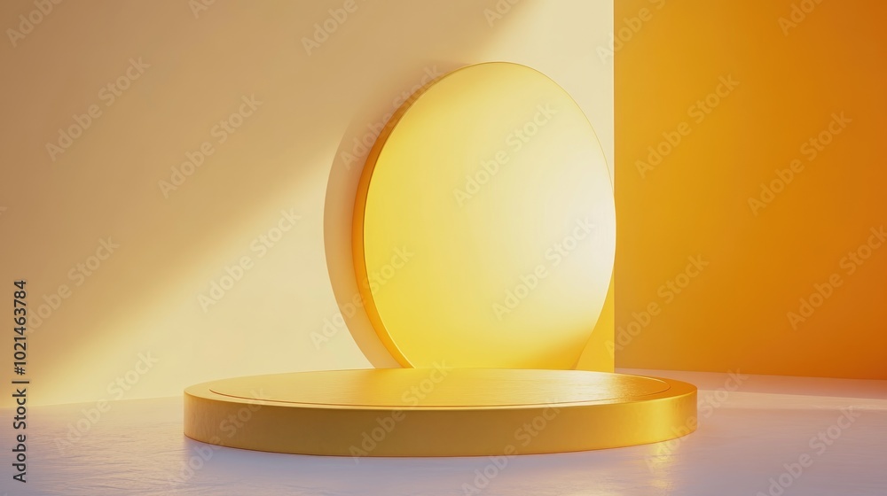 Poster 3D rendering of a minimalistic yellow podium set against an abstract background Ideal for advertising design including cosmetics technology food fashion and luxury product displays Illustration su