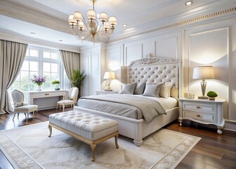 Luxurious White Bedroom Interior Design with Elegant Decor and Modern Furniture for a Serene Atmosphere and Comfort