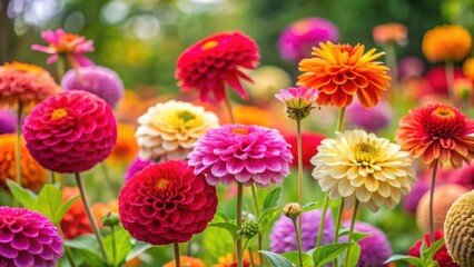 A vibrant field of dahlias in full bloom, showcasing a spectrum of colors and delicate petals in a captivating display of natural beauty.