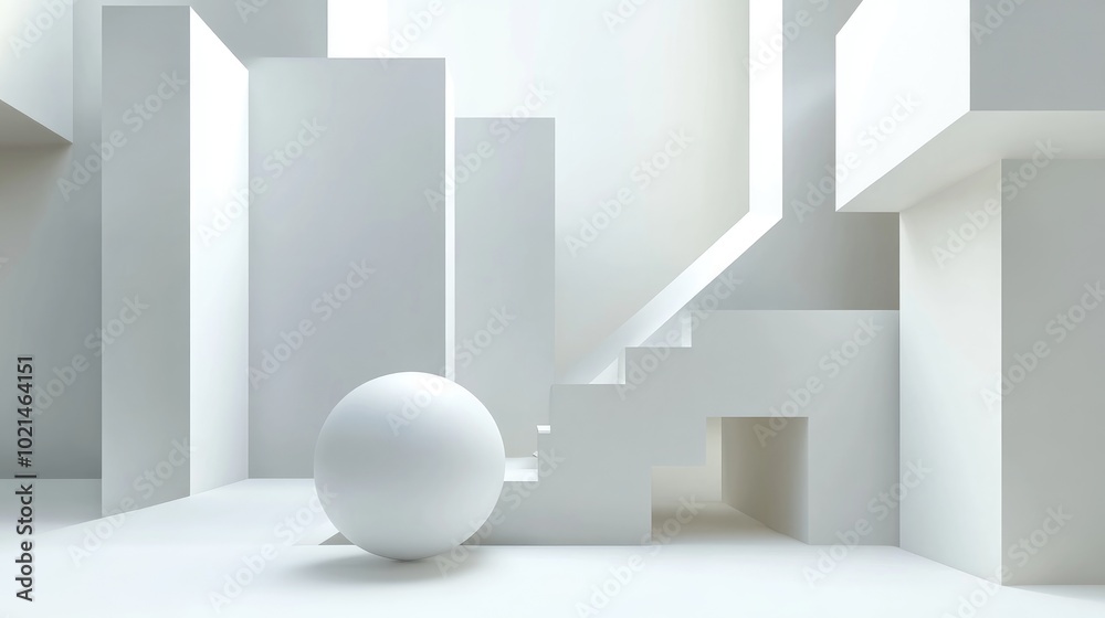 Poster Abstract white geometric structure featuring a sphere positioned within a cube s corner 3D rendering illustration
