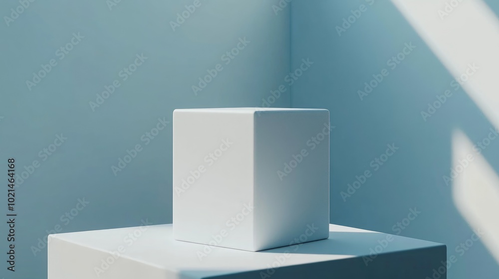 Aufkleber Abstract minimalist cube geometry for product display Isolated white cube podium on a plain background 3D rendering