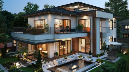 Fototapeta premium Modern Mansion Exterior Design Illustration