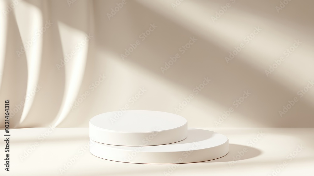 Poster abstract white podium with shadow on a soft beige background mockup stand for showcasing beauty prod