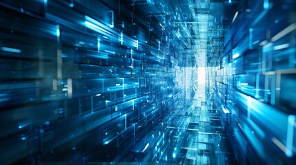 Blue glowing digital tunnel