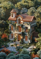 Elegant Mansion with Lush Garden in the Forest