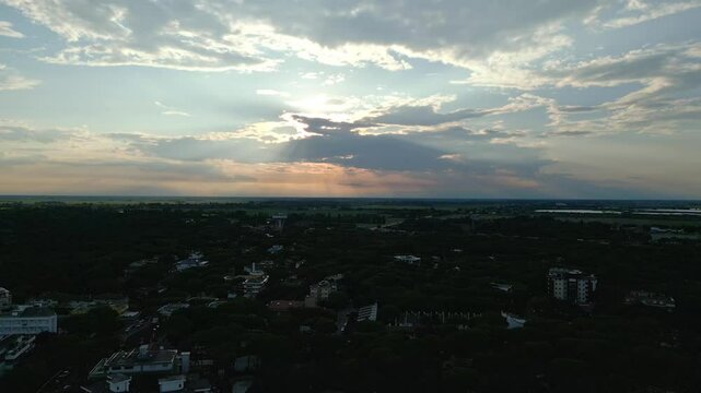 Lignano Pineta at sunset. View from above. Architecture on the sea