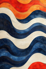 An abstract pattern of wavy lines with alternating blue and red tones,,