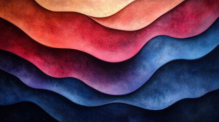 Abstract organic shapes in rich blue and deep red hues,