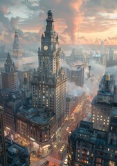 Naklejka premium Aerial View of a Cityscape at Dawn
