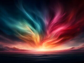 Obraz premium Shimmering iridescent clouds dance across the sky casting a prismatic rainbow of hues that illuminate the atmospheric canvas with a mystical otherworldly radiance