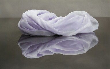 Obraz premium A delicate lavender scarf drapes gracefully on a reflective surface in soft, natural lighting