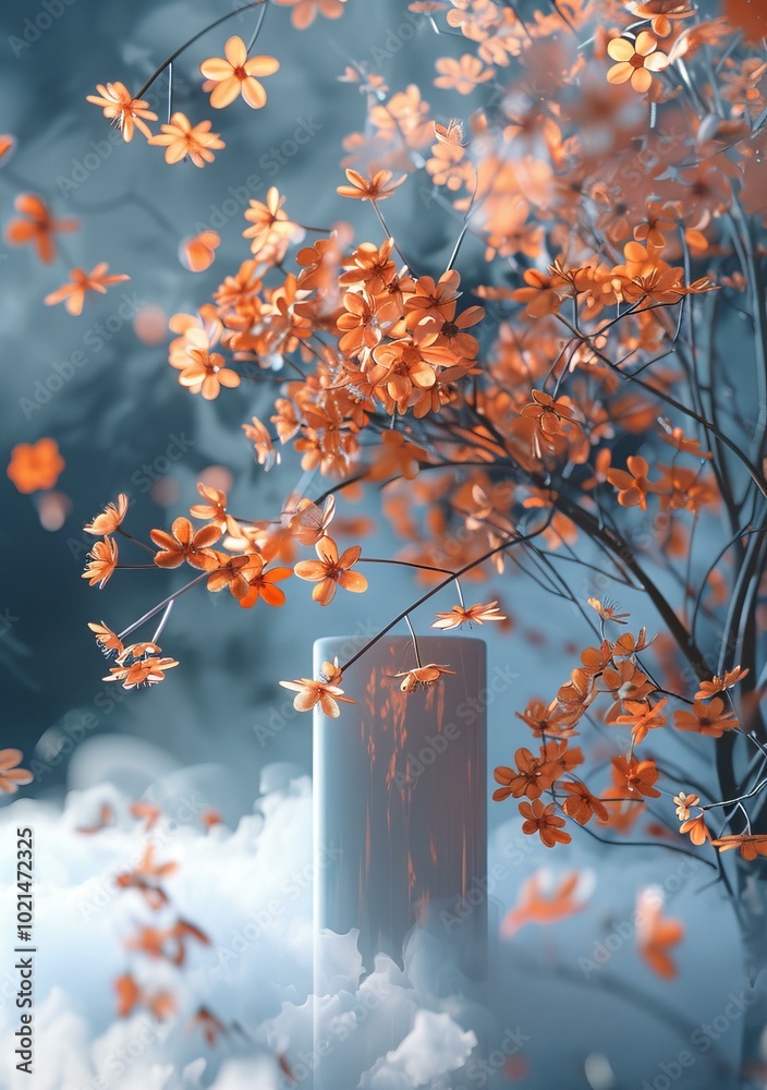 Wall mural Orange Blossoms Floating in the Sky with a Cylinder