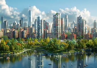Fototapeta premium Cityscape Miniature with Park and Waterway