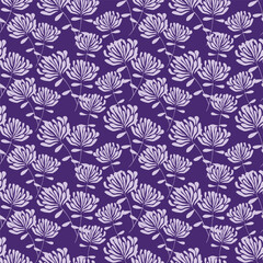 blue seamless vector stock flowers with leaves pattern on cream background