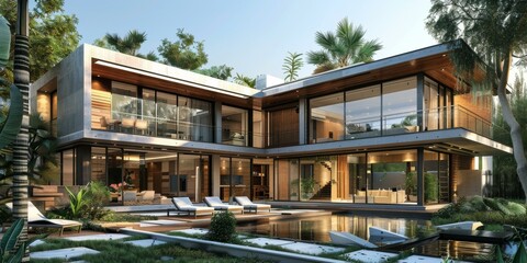 Fototapeta premium Modern Tropical Luxury Villa Exterior Design
