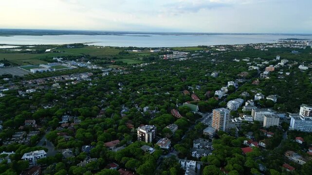 Lignano Pineta at sunset. View from above. Architecture on the sea