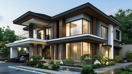 Fototapeta premium Modern House Exterior Design Illustration