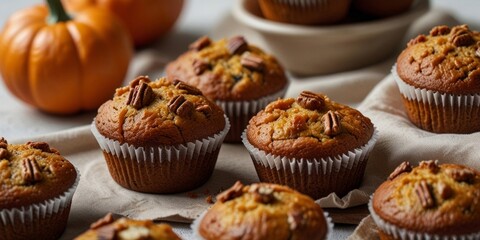 Autumn pumpkin muffins - aromatic pastries for cozy get-togethers. Generated with AI.