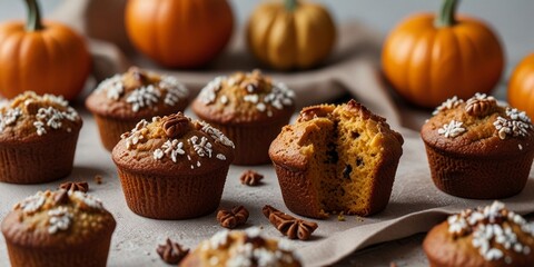 Autumn pumpkin muffins - aromatic pastries for cozy get-togethers. Generated with AI.