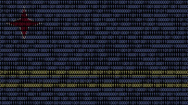 Binary code on flag of Aruba. Program source code or Hacker concept on Aruban flag. Aruba digital technology security, hacking or programming