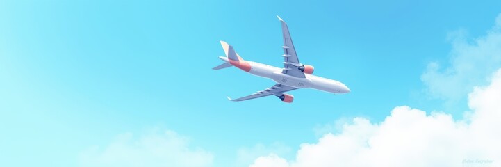 A sleek commercial airplane soaring through a clear blue sky, symbolizing travel, freedom, and adventure. Perfect for airline, travel, or aviation themed projects.