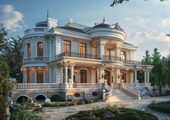 Naklejka premium Elegant European Mansion Exterior Design