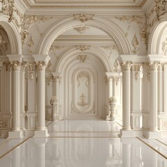 Obraz premium Elegant White Palace Hallway Illustrative Design
