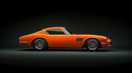 Fototapeta premium Sleek aerodynamic sports car with vibrant orange hue and chrome detailing showcasing an intricate wheel design captured in a dynamic