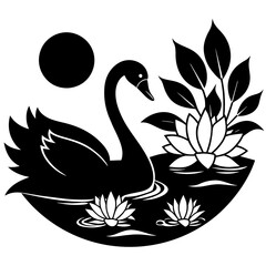 black swan with flower
