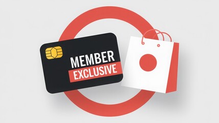 Member exclusive card and shopping bag on isolated background