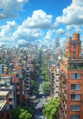 Cityscape Illustration with Sunny Day