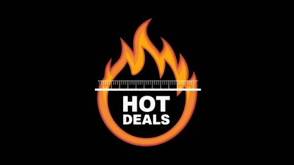 Bold graphic depicting hot deals with fire elements.