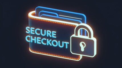 Secure checkout wallet with a padlock, digital design.