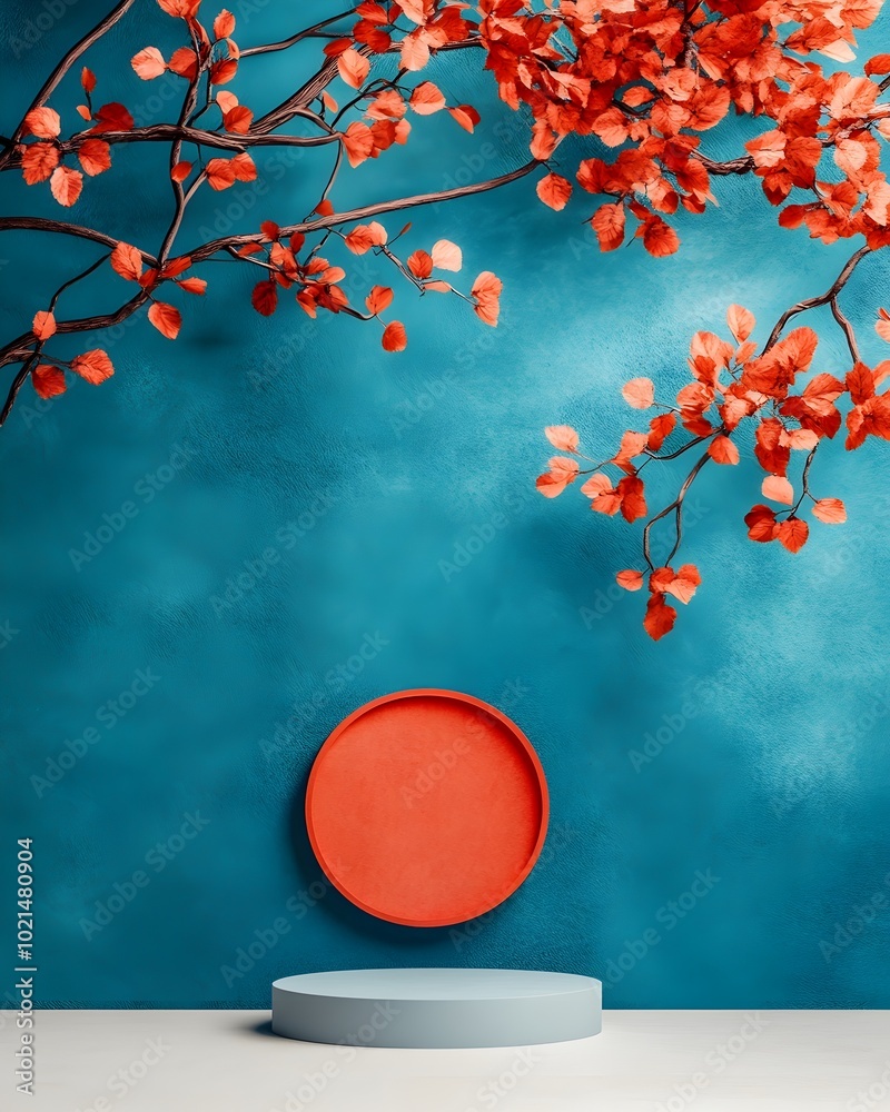 Poster pristine 3d studio space featuring a vibrant cobalt blue backdrop clean empty floor and walls singul