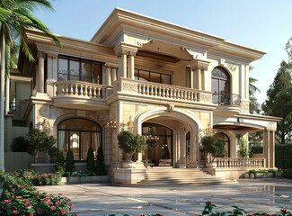 Elegant Mansion Exterior Design Illustration