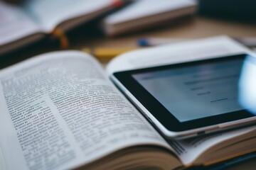 Digital Learning: Open Textbook with Tablet for Modern Education and Study Enhancement