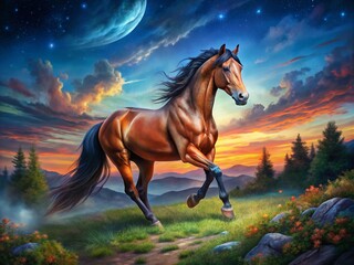 Majestic Stallion in a Natural Landscape - Stunning Equine Beauty Captured in the Wild for Horse Lovers and