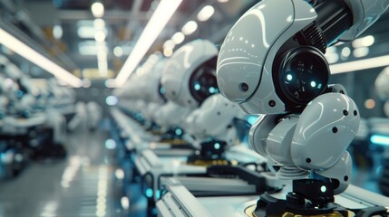 Fototapeta premium A robot is standing in a factory with other robots