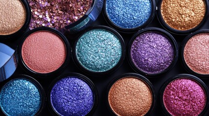 A beautiful collection of colorful eyeshadows, featuring the trendy 2024 color of the year.