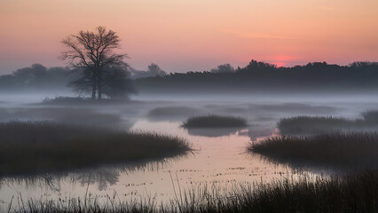 Obraz premium Nature’s Serene Veil: Exploring Fog-Covered Landscapes