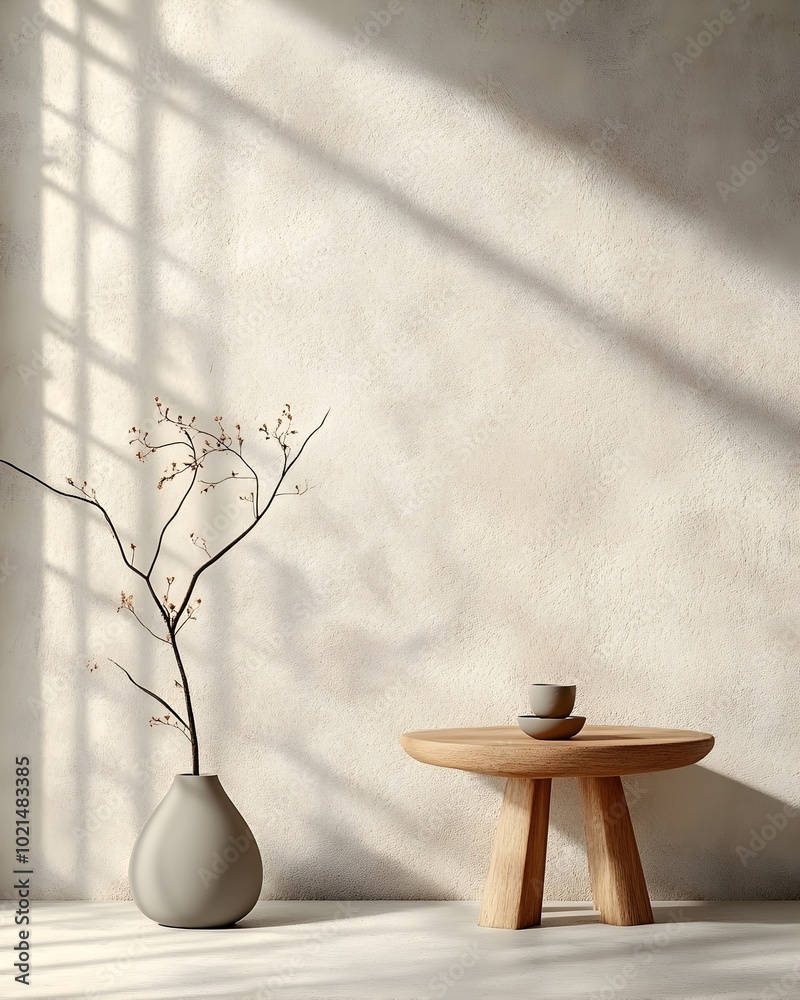 Poster neutral 3d studio setting with plain grey walls and floor well lit product display stage shadows cas