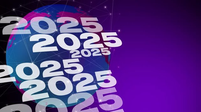 World globe showcases bold and bright 2025 calendar with futuristic themes and optimistic inspiration