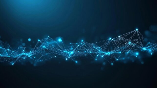 Abstract Blue Wave Pattern. Network Connect With Dots And Geometry Lines For Background.