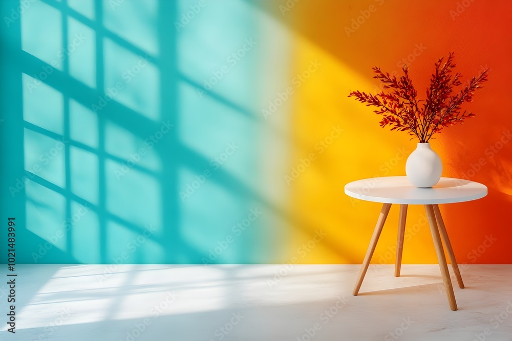 Poster minimalist 3d rendered studio room with chromatic gradient backdrop empty floor and wall product sho