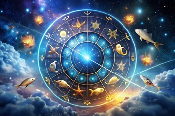 March 1 Zodiac Sign and Astrology Symbols for Pisces with Celestial Elements and Backgrounds