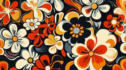 Fototapeta premium A colorful floral pattern with a mix of orange, white, and black flowers