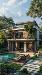 Fototapeta premium Modern Tropical Home with Private Pool Area