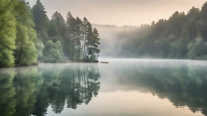fog in the mountains,  morning fog landscape  sunlight coming through the fog bright sunny nature background