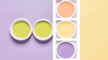 A fresh spring palette with vibrant lime green, pale lavender, sunny yellow, and soft peach, representing the rebirth of nature during spring.