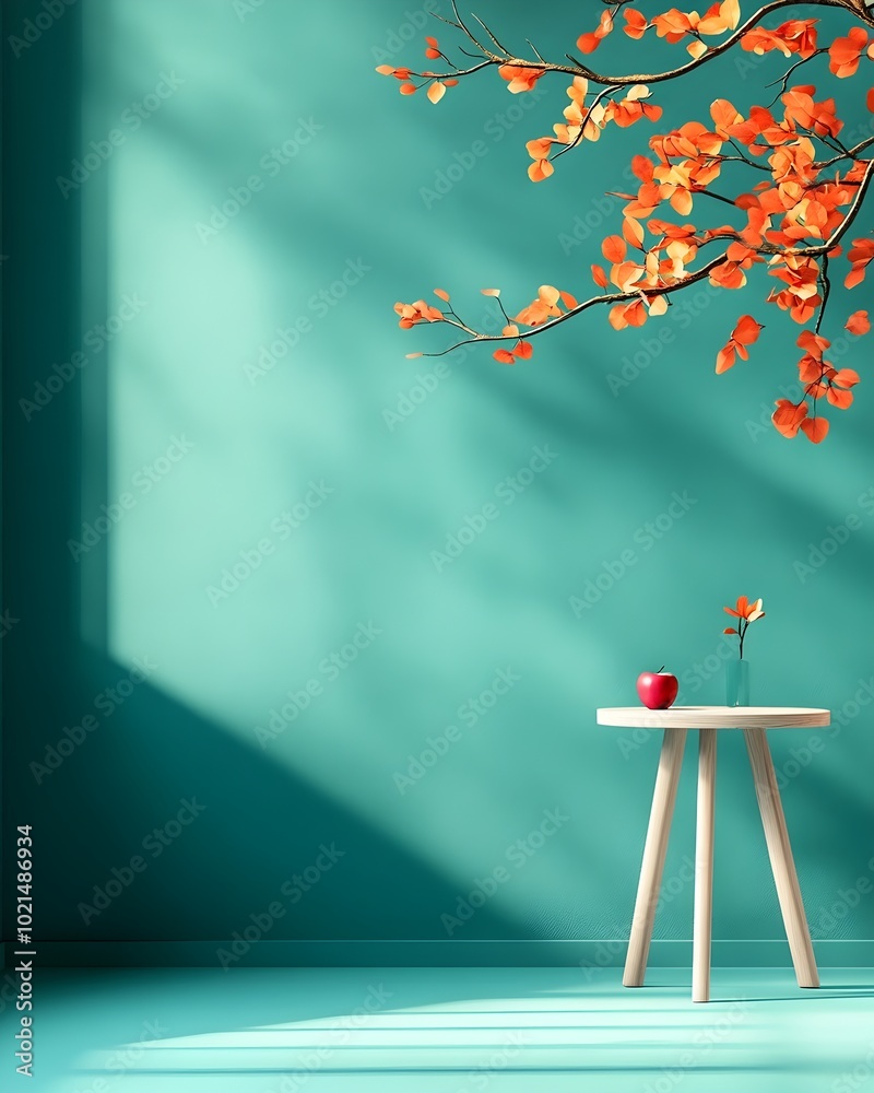 Poster minimalist and calming 3d studio environment with teal color scheme uncluttered floor and wall setti